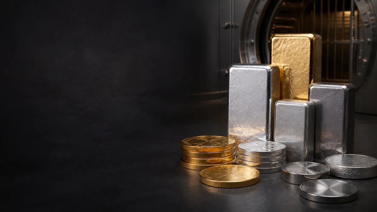 Physische Edelmetalle vor einer sicheren Tresorstruktur
