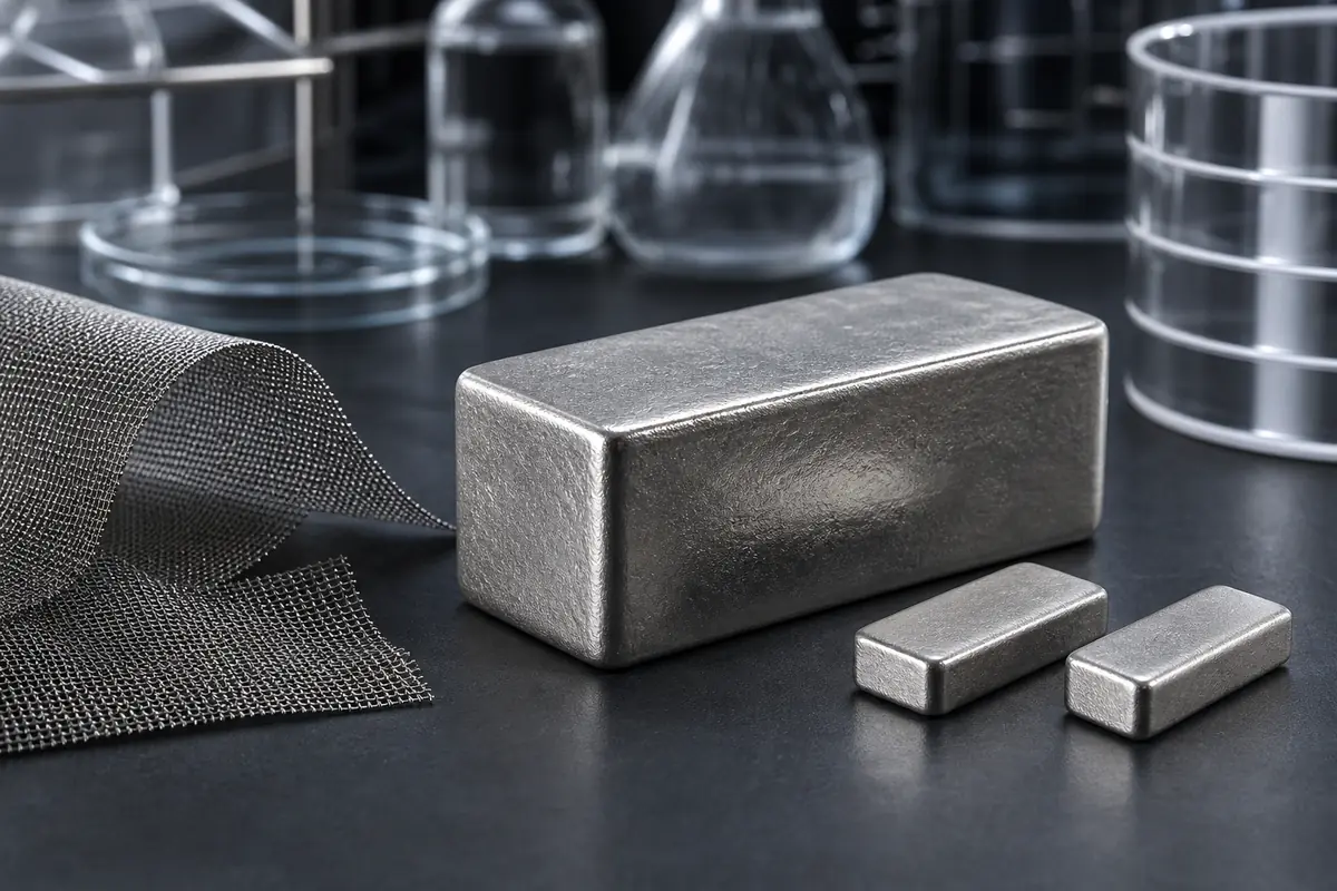 Platinbarren in einem technischen Laborumfeld